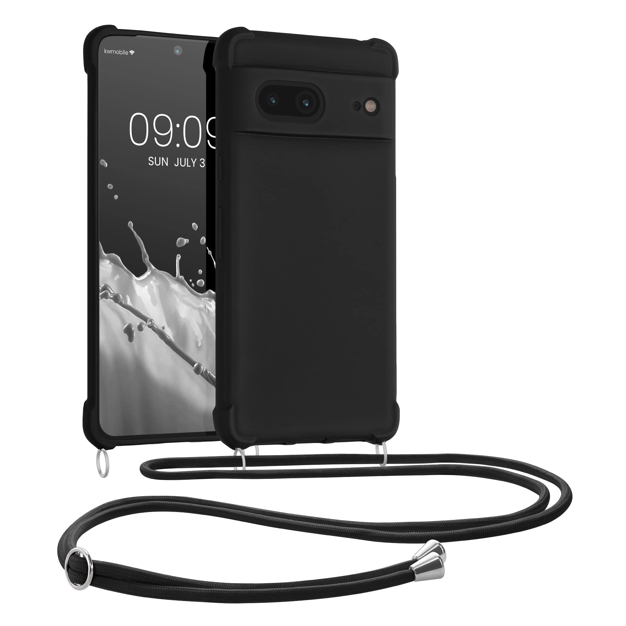 kwmobile Crossbody Case Compatible with Google Pixel 7 Case - TPU Silicone Cover with Strap - Black — image 1