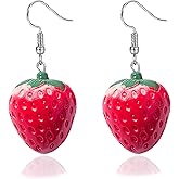 Resin Strawberry Earring for Women Red Strawberry Earring Cute 3D Fruit Simulation Strawberry Drop Dangle Earrings Funny Jewelry