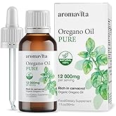 AROMAVITA Essential Organic Oil of Oregano-100% Pure Undiluted Greek Oregano Oil with Carvacrol - Over 86%, Non-GMO, Extra Strength Oregano Oil Organic Liquid Drops, 1 FL.OZ/30ml