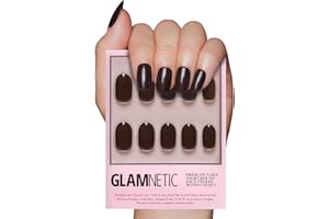 Glamnetic Press On Nails - Bark Brown | Opaque Dark Brown Short Round Fake Nails, Salon Quality | 12 Sizes - 30 Nail Kit
