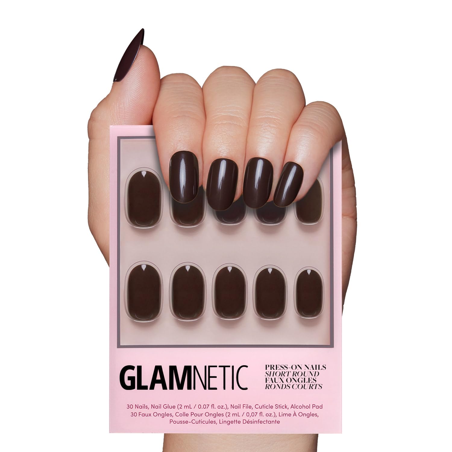 Photo 1 of Glamnetic Press On Nails - Bark Brown | Opaque Dark Brown Short Round Fake Nails, Salon Quality | 12 Sizes - 30 Nail Kit
