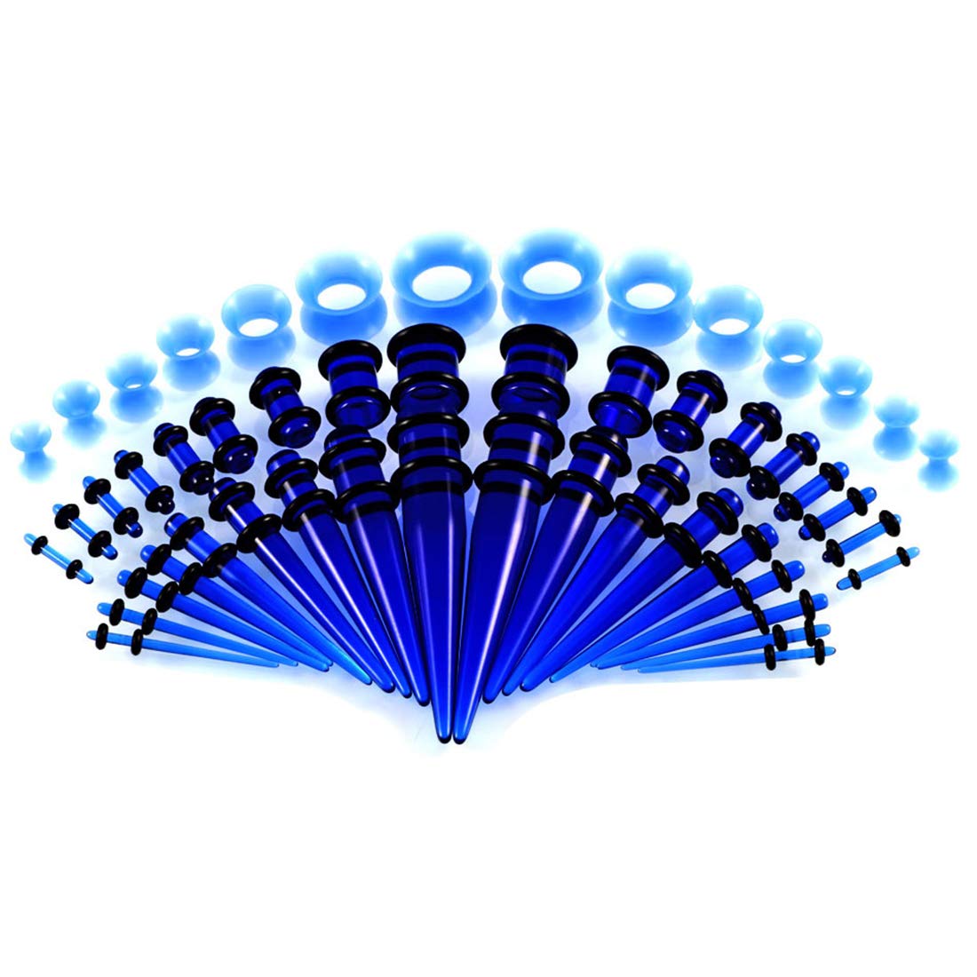 BOOM Taper Tapers 18 Pieces Acrylic Ear Plugs 1.6 mm-10 mm + 14 Silicone Tunnels 3 mm-12 mm, Acrylic