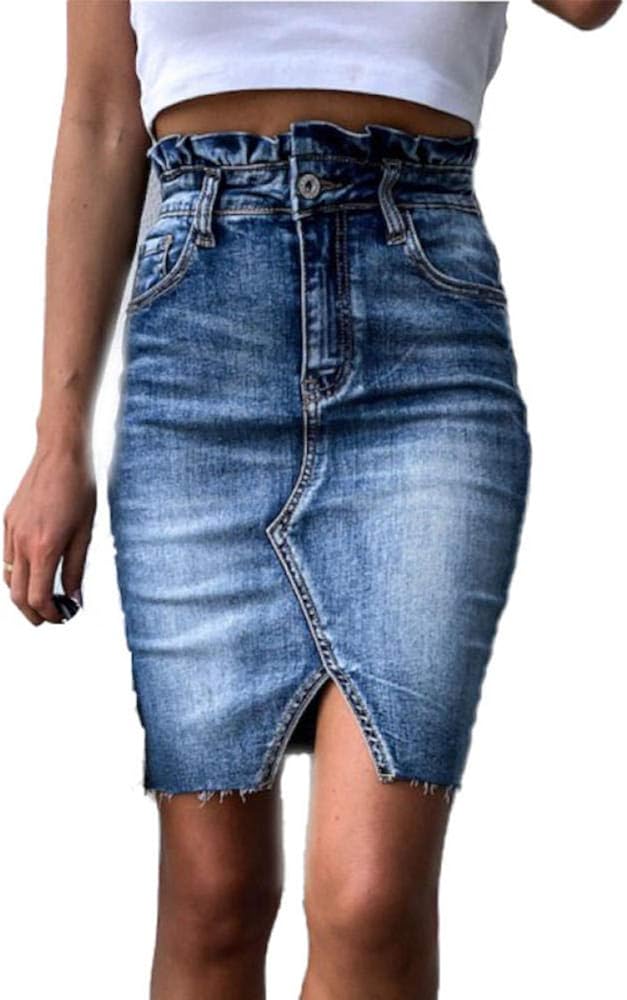 ERTYUIO Women's Skirtswomen'S Denim Skirt Light Blue Ripped