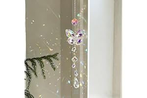 Butterfly Crystal Suncatcher Hanging with Prism Star & Heart Pendants, Rainbow Maker Window Ornament, Hanging Crystals for Wi