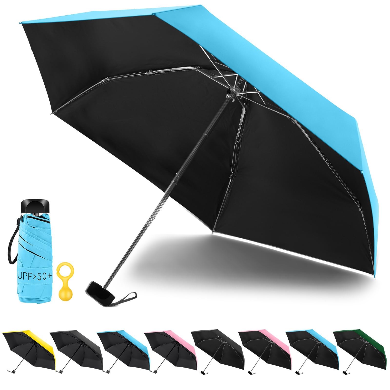 Vicloon Folding Umbrella, Pocket Umbrella, Fashion Compact Portable Anti-UV, Ideal for Outdoor Activities, Golf, Travel, Hiking, 1 x blue, M, modern" // gold "sporty