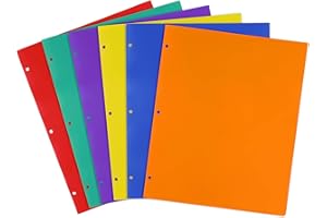 Feosky Folders with Pockets, 6 Assorted Colors Plastic Two Pocket Folders, File Folder, 2 Pockets Folder and 3 Hole for School, Home, and Office