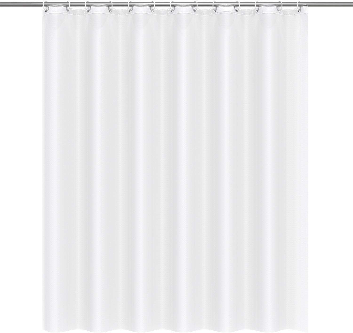 UrsoKuz Super Solid Waterproof Fabric White Shower Curtain, W180 x H200cm(72 x 79-inch), with 12 Quality Rings