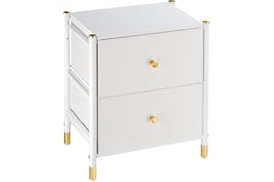 FLYJOE 2 Drawer Nightstands for Bedroom - Small Bedside Dresser with PU Leather Front Bins- Stylish End Table and Night Stand Furniture - Perfect for Closet, Bedroom, Nursery -White