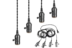 Yiliaw 20FT 4 Lights Plug in Pendant Light Cord with Switch Industrial Hanging Light Kit Pendant Lamp Cord with E26/E27 Sockets, DIY Hanging Lamp Kit Fixture for Farmhouse Bedroom Living Room Decor