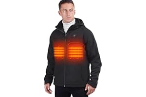 KABCON Men's Soft Shell Heated Jacket Detachable Hood with Battery and Charger, Windproof Electric Coat Outerwear for Men