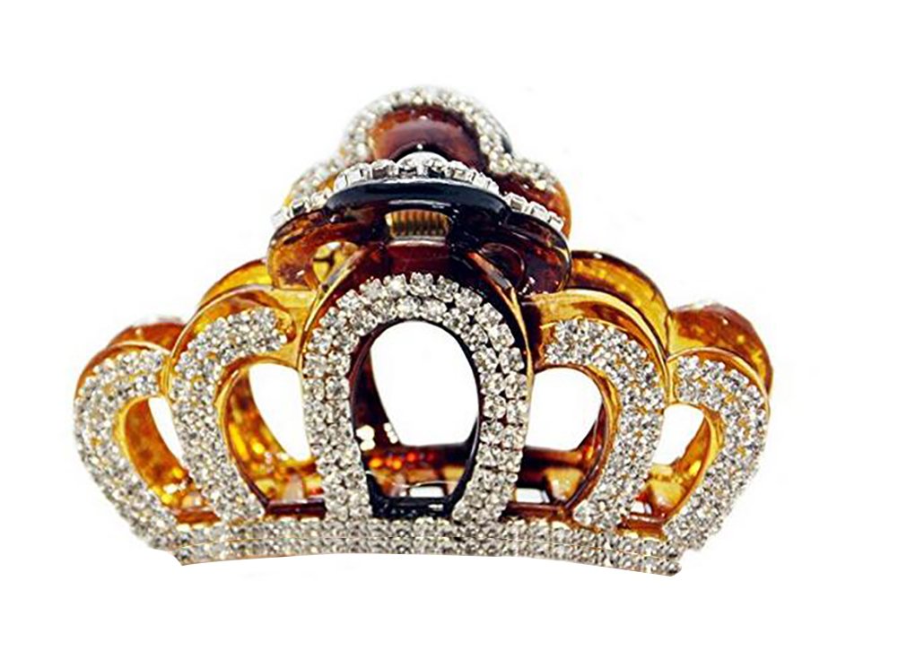 Women Girls Elegant Crown Shape Large Rhinestone Crystal Hair Clip Jaw Clip Lady Hairpin Hair Claw Hair Accessories (Brown)