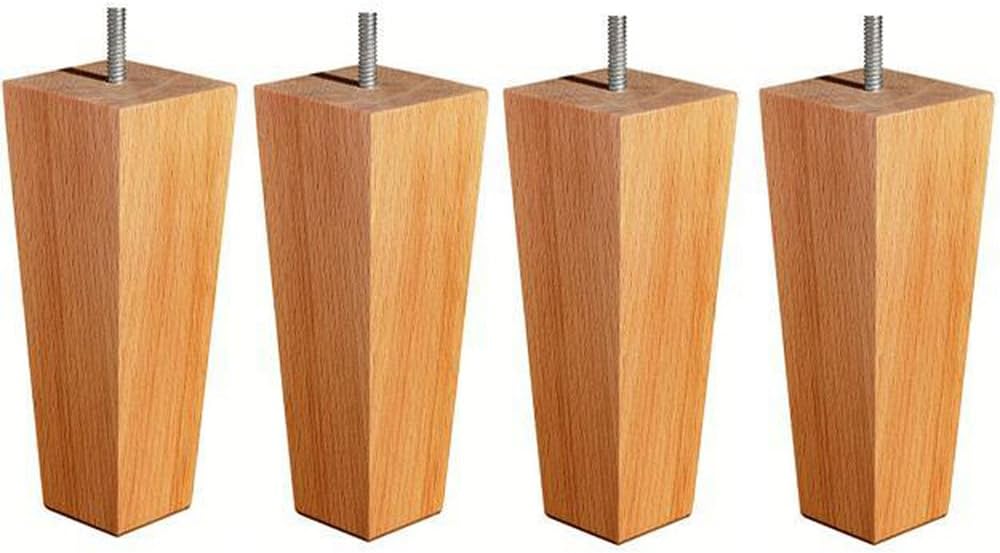 Footstools2u Four Tall Tapered Wooden Furniture Legs (200mm) in Natural with Fixings