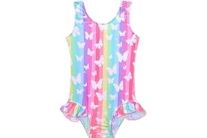 Snowheart Girls Bathing Suit Toddler Swimsuit Girl Hawaiian Floral Ruffle One-Piece Breathable Swimwear 4-10T