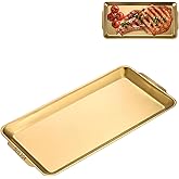 Gold Serving Tray and Platters, 304 Stainless Steel Tray for Food, 12.7" Metal Serving Trays, Rectangular Decorative for Bathroom Vanity Jewelry and Serving