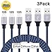 Lightning Cable, Cablex iPhone Charger 3Pack 10FT Ultra Long Nylon Braided USB Cable Cord Compatible with iPhone7 7Plus 6s 6sPlus 6 6Plus 5 5s 5c SE iPad iPod & More (BlackBlue)