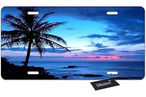 Wondertify License Plate Tropical Paradise Ocean Beach Scene with Palm Trees Decorative Car Front License Plate,Vanity Tag,Metal Car Plate,Aluminum Novelty License Plate,6 X 12 Inch (4 Holes)