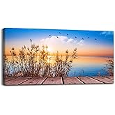 MHARTK66 Beach Sunset Wall Art Coastal Decor Seascape Canvas Prints Ocean Picture for Living Room Artwork for Walls Beach Grass Poster Landscape Painting Bedroom Wall Art Office Home Decoration 20"x 40"
