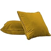 FDP 15" x 15" Velvet Square Pillow Set with Piping; Decorative Throw Pillow for Home Dcor in Living Room, Bedroom or Lounge (2-Pack) - Dijon, 15157-114