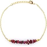 TGH Natural Gemstone Chip Bar Bracelet for Women - 7+1 Inch Gold Plated Adjustable Healing Crystal Bracelet - Handmade Raw Stone Jewelry