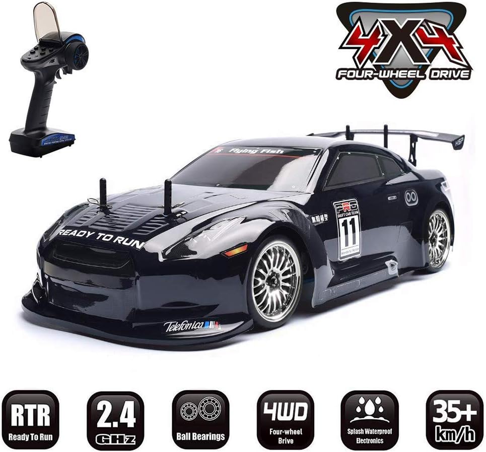 Racing Rc Car HSP 1/10 Scale Electric 4WD Drift Car 100% Ready To Run 4 Wheel On Road High Speed Drift Car 94123 Flying Fish(Black)