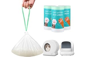 KROPBOM 60 Count Self-Cleaning Cat Litter Box Liners Bag Fit For MW-SC01/MW-SC02/MW-LR01, Drawstring Heavy Duty Pet Litter Receptacles Bags Compatible with Automatic Cat Litter Box-18" * 12"