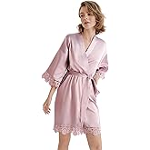 SIORO Women Silk Short Kimono Robes, Lightweight Satin Lace Robe, Soft Bath for Shower, Nightgown, Wedding Party, Bridesmaid