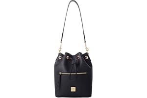 Dooney & Bourke Handbags for Women, Saffiano Drawstring Leather Bucket Bag with Wide Shoulder Strap - Black