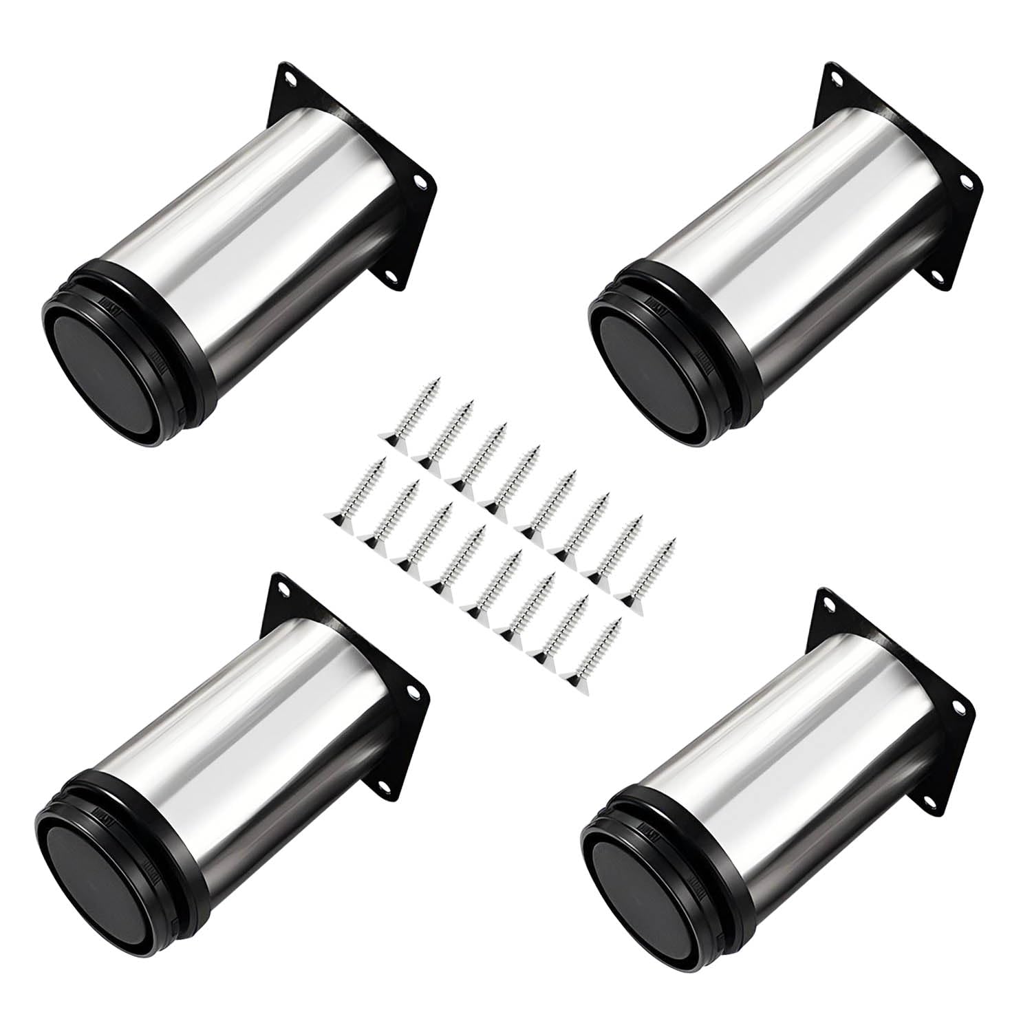 Qrity 4x Adjustable Furniture Legs, Total 50mm Cabinet & Table Feet, Silver Chrome Finish, Heavy Duty Metal Legs for Kitchen, Bedroom, Office