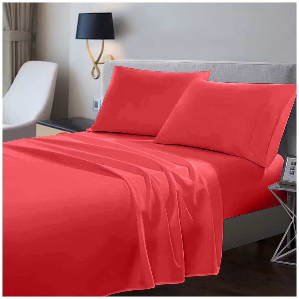 200 Thread Count Flat Sheets Single- 100% Egyptian Cotton Bed Sheets- Super Soft Hotel Quality Bedding- Red