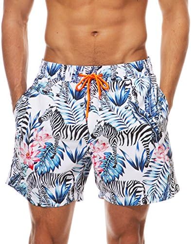 ESCATCH Men's 6 Inch Swim Trunks Workout Board Shorts With Mesh Liner (L,Zebra)