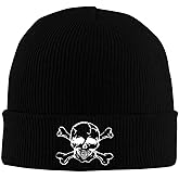 Vxchkerm Skull and Crossbones Beanie Hats for Women Men, Funny Winter Warm Cozy Stretchy Knitted Cuffed Skeleton Cap