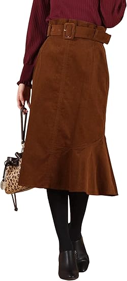 Amazon クイーンズコート Queens Court コーデュロイベルト付きスカート スカート 通販