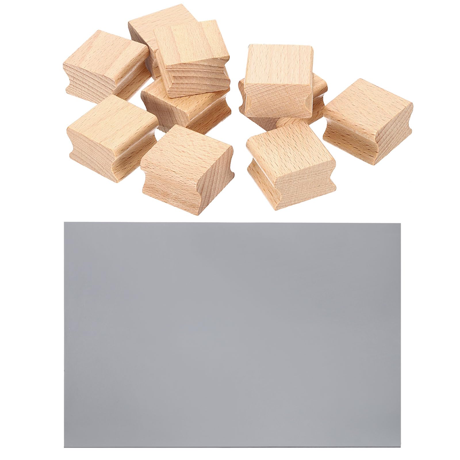 PATIKIL 30x30mm Blank Wood Rubber Stamp Mounts, 10 Pack Wooden Rubber Stamp Handle Hard Wooden Blocks with A4 Grey Rubber Stamp Sheet for Stamp Making DIY Crafting, Brown