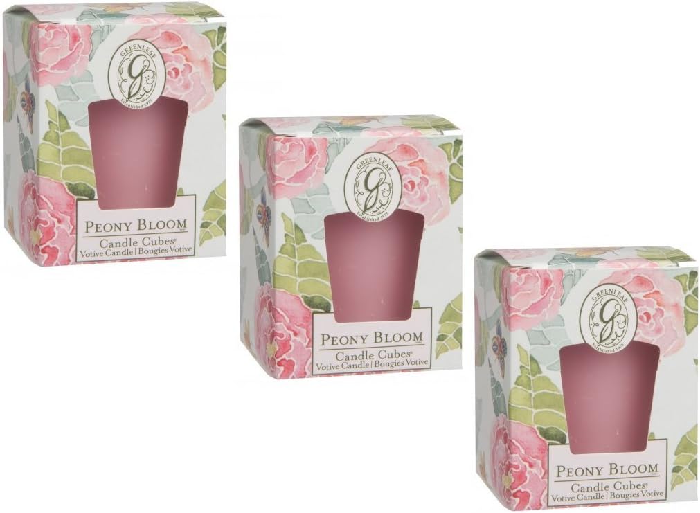 Bridgewater Pack of 3 Peony Bloom Scented Greenleaf Votive Candles