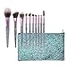 Makeup Brush Set, 10 PCs Professional Makeup Brushes for Foundation Blending Blush Concealer Eye Shadow, Synthetic Fiber Bristles & Acrylic Handle, Travel Makeup Bag Included, Glitter Green Valentines