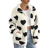 ShawGobow Heart Sherpa Jacket Women,Casual Zip Up Fuzzy Fleece Jackets,Cute Valentines Winter Coat With Pocket