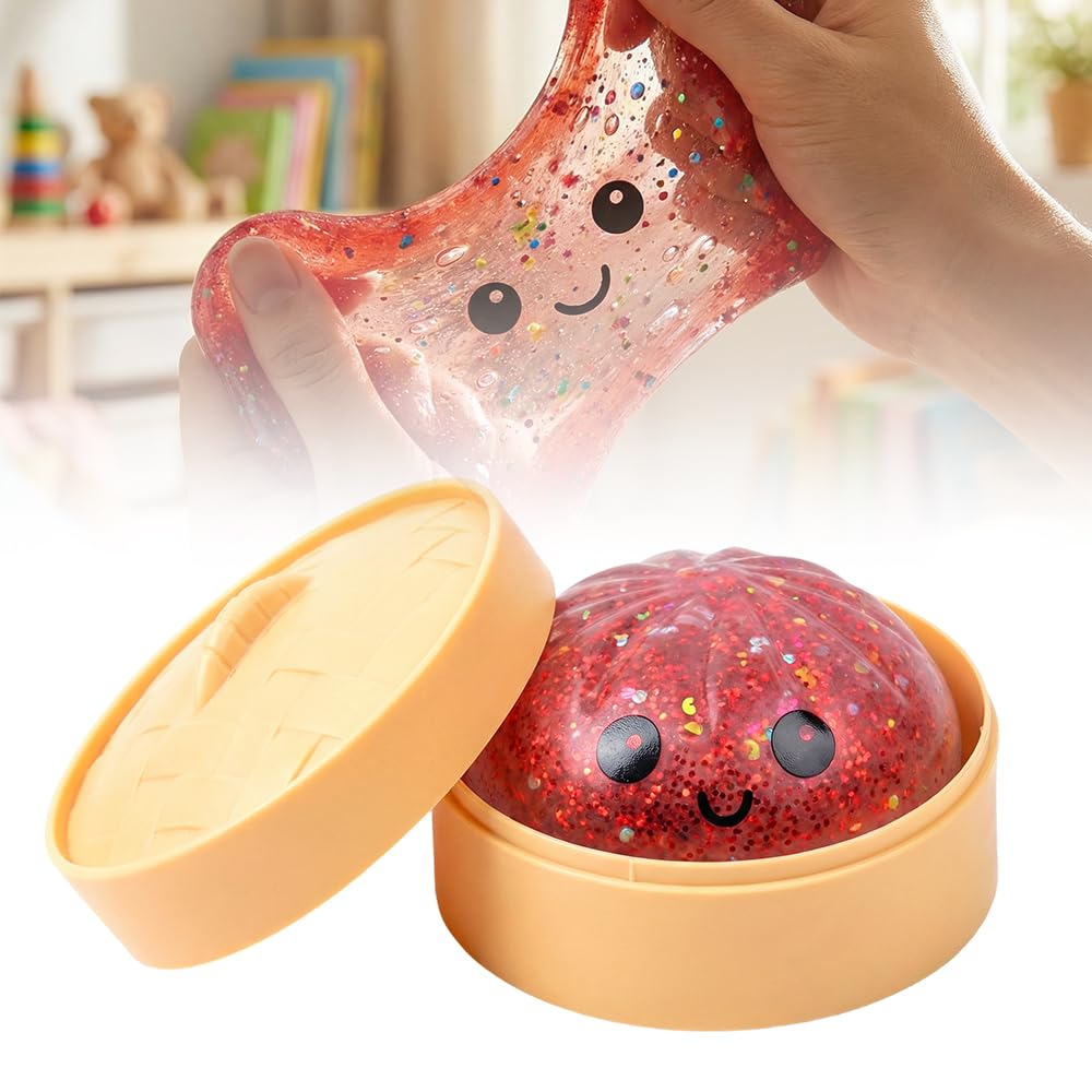 Glitter Dumpling, Glitter Dumpling Squishies, Dumplings Squishies, Stress Relief Fidget, Soft Squeeze Decompression Dough, Giant Glitters Dumplings (Pink)