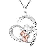 RSYHB Mother Elephant Necklace 925 Sterling Silver Lovely Elephant Animal Heart Pendant Necklaces for Women Mothers Day Jewelry Gifts