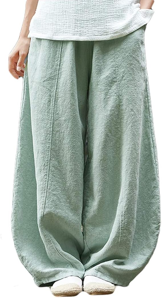 Amazon Lucky Lemon リネン パンツ レディース ロングパンツウチョパンツ サルエルパンツ ワイドパンツ 綿麻 体型カバー ゆったり 無地 カジュアル 普段着 ロングパンツ 通販