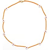 XJCMOON Colorful beaded necklaces for women,Flower Boho Bead Choker Necklace,Beach Necklace 14K Gold Plated,Summer Handmade Jewelry Gifts,handmade necklace for girls(orange)