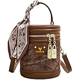 RTGGSEL Retro Canvas Bucket Bag Color Contrast Cylinder Purse for Women Shoulder Crossbody Handbag with Zipper
