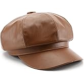 Lopsity 8 Panels Newsboy Caps for Women Vintage PU Leather Visor Beret Baker boy Cap Cabbie Hat for Women Men