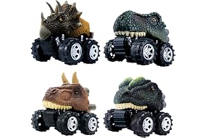 DINOBROS Pull Back Dinosaur Car Toys 4 Pack Dino Toys for 3 Year Old Boys and Toddlers T-Rex Dinosaur Games Monster Trucks