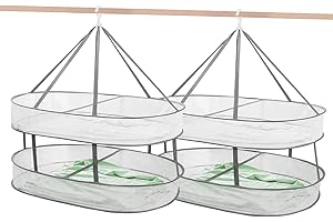 WEISGJA 2 Tier Clothes Drying Rack Foldable, 31.5" Mesh Clothes Hanging Dryer, Space Saving Sweater Drying Rack, Laundry Rack,with Internal Fixation, for Clothes, Towels, Underwear, Indoor, Outdoor (2 Pcs)