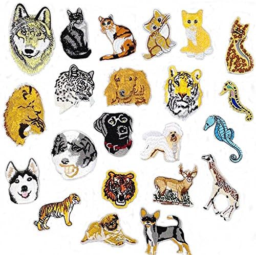 9pcs/lot Cloth Patches Garment Applique DIY Decoration Accessories Iron On Embroidered Animal Patch Set-Tiger Wolf Lion Puppy Deer Huskies Leopard Patch