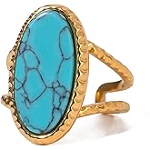 LadayPoa Turquoise Ring for Women, 18k Gold Plated Adjustable Western Rings, Vintage Blue Stone Statement Ring Boho Accessory