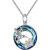 Hummingbird Necklace Jewelry for Women 925 Sterling Silver Cute Bird Pendant Necklace with Crystal Gifts for Girls Birthday
