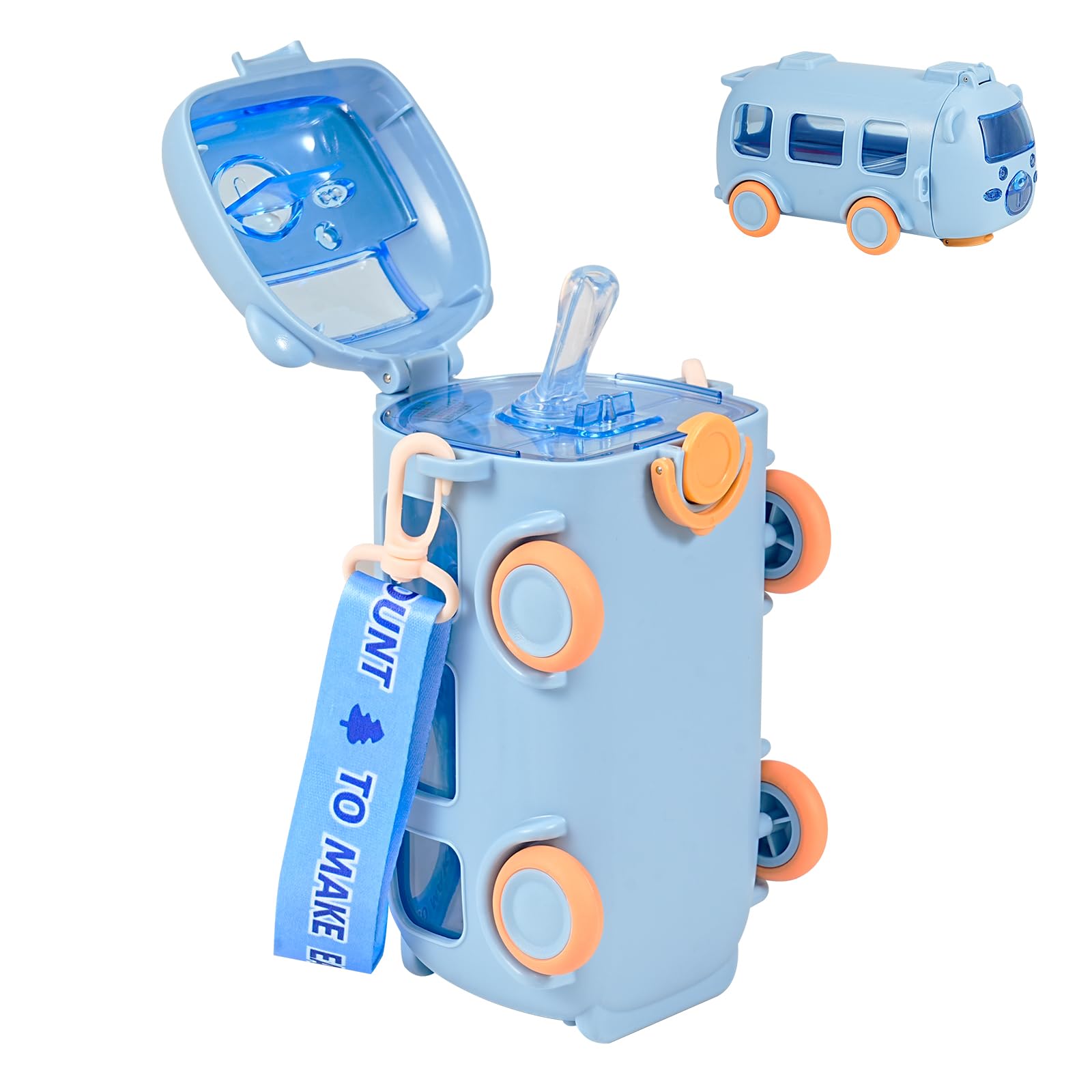 Noaya Bus Kids Water Bottle With Straw - 500ml Leakproof Car Bottle for Boys, Travel Bus Water Bottle, Travel Friendly Daily Use (Blue)