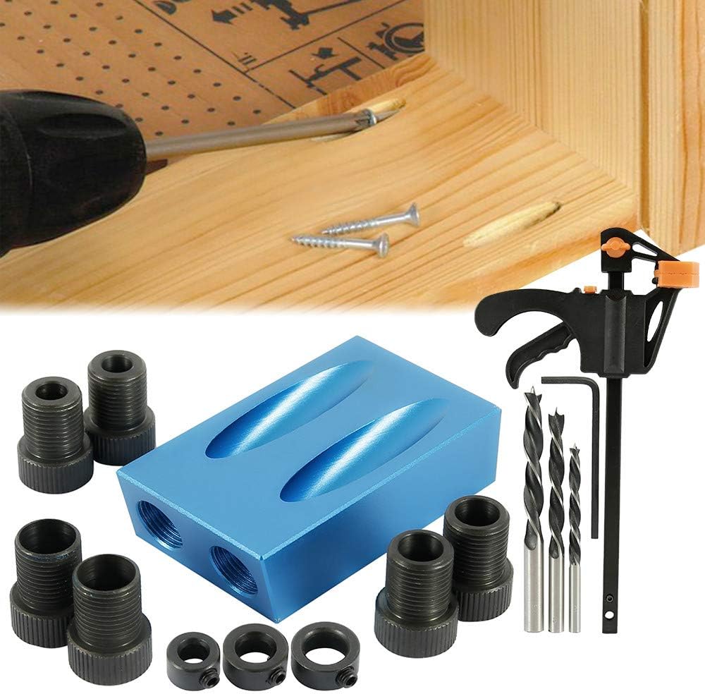 14Pcs Pocket Hole Jig,15 Degree Bit Angle Drive Carpentry Locator Craft for Woodworking Angle Drilling Guide (#1)