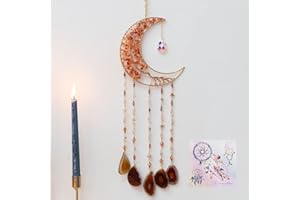 DREAMSUM Agate Moon Dream Catchers with Crystal 7 Chakra Gemstone Dream Catchers Color Natural Gem Agate Wall Hangings Room Garden Dreamcatchers Decor (Orange)